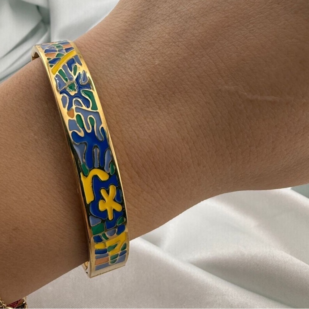 New women stainless steel art Gold and Blue Enamel Bracelet